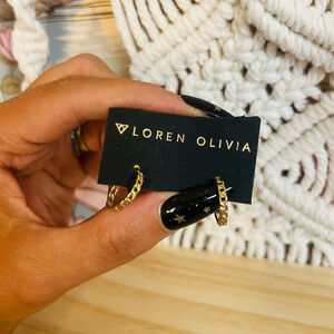 Loren Olivia Hoop Earrings Braided Gold Toned‎ Tiny Small Huggie Hoops NWT